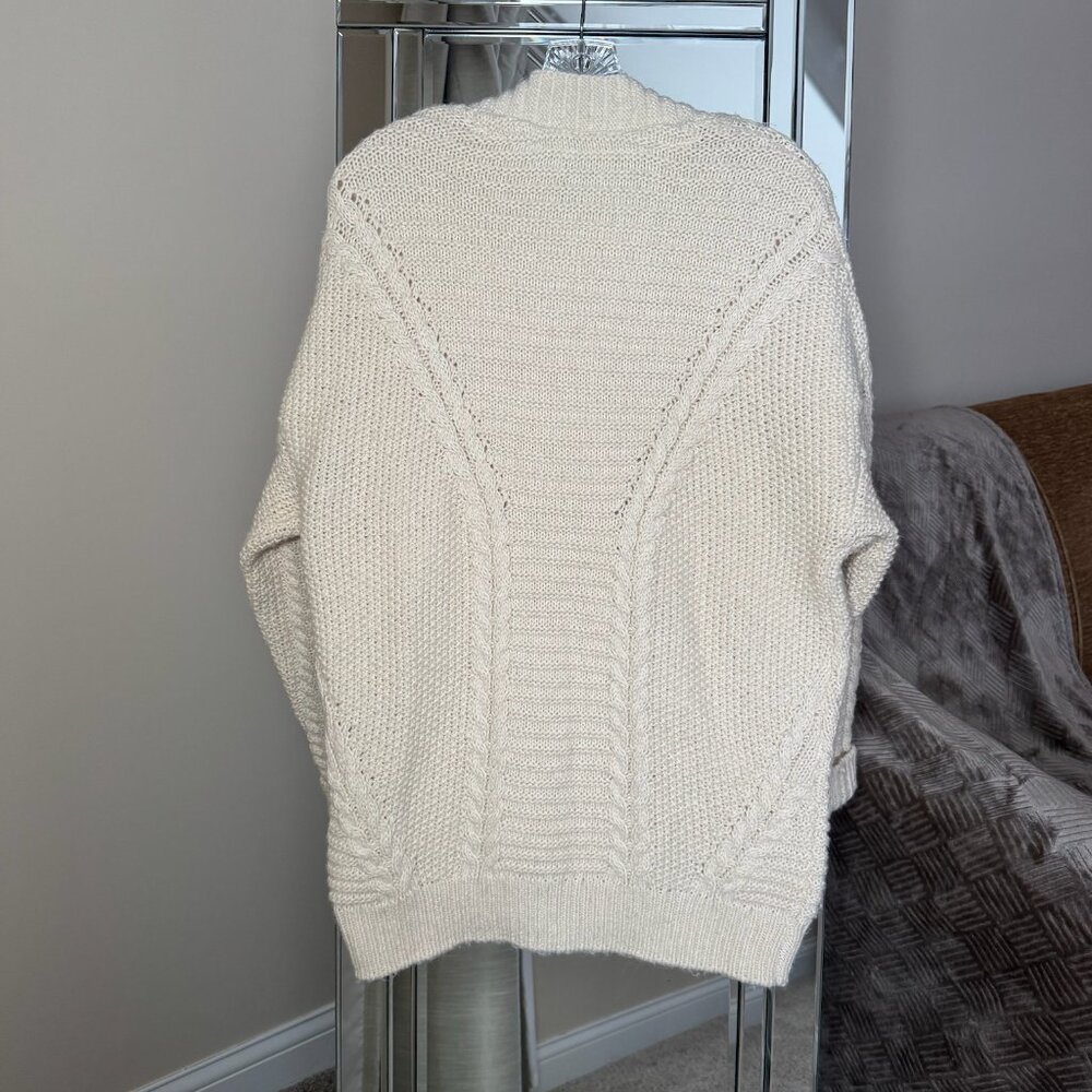Sundance Cardigan Sweater Cable Knit pockets oversized size small wool cream - Picture 6 of 8